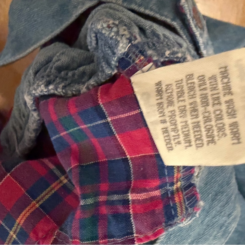 Vintage 90s Girls OSHKOSH B'Gosh Sz 5 Dress Jumper Denim Jean Plaid Hearts - Picture 10 of 12